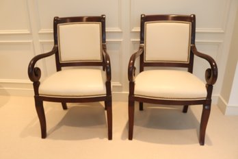 Pair HANCOCK & MOORE Mahogany Frame Leather And Nail Head Arm Chairs (J-20)