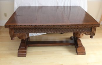 Antique Carved Dining Room Table With Hidden Leaves