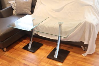 Pair Of Modern Glass Top Side End Tables
