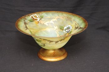 Vintage Hand Painted Art Glass Centerpiece Pedestal Bowl (T-22)