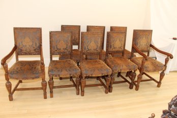 Antique Carved Wood/ Upholstered Dining Room Chairs