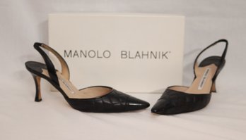 Manolo Blahnik Black Quilted Sling Back High Heels Sz. 36 1/2 (R-23)