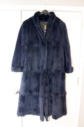 Polo Norte Furs Woman's BLUE Long Coat Overcoat Fur Size M Full Length. (C-6)