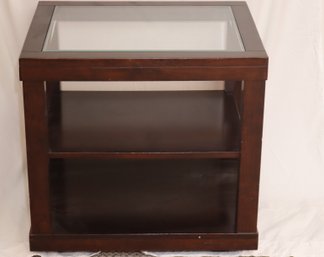 Wooden Glass Top Side End Table (O-39)