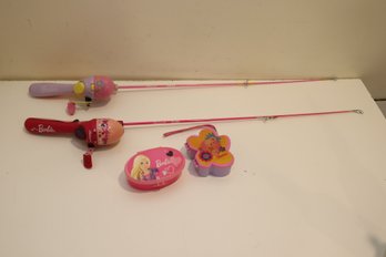 Pair Barbie Kids Fishing Poles Rod Reel Combo Shakespeare For Kids W/ Tackle Boxes