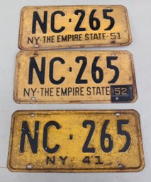 1941, 1951, 1952 New York Empire State License Plates (G-11)
