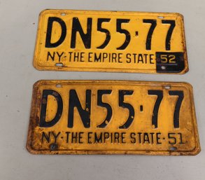 1951, 1952 New York Empire State License Plates DN55-77 (G-12)