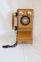 Vintage 1927 Style Spirit Of St. Louis Wooden Top Bell Wall Telephone (A-1)