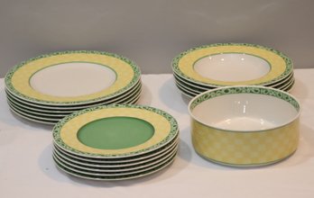 18 Pc. Villeroy & Boch Acacia Switch Summerhouse Plates And Serving Bowl (J-9)