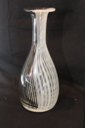 Mid-Century Black And White Murano Striped Swirl Vase