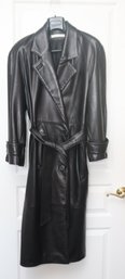 Perry Elis Black Leather Trench Coat Size 4   (C-3)