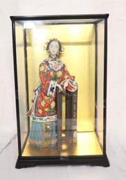 Vintage Japanese Geisha Doll Glass Wood Case (O-14)