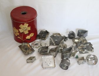 Vintage Cookie Cutters In Tin Can
