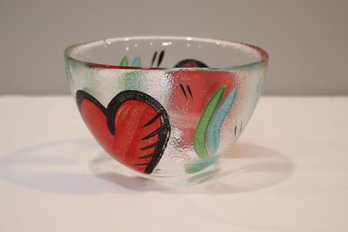Kosta Boda Glass Red Hearts 5 7/8' Bowl Signed Ulrica Vallien