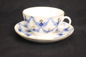 Lomonosov Porcelain Teacup Cup And Saucer, Blue Flowers (I-10)