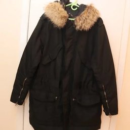 Polo Ralph Lauren Mens Fur-Trimmed Down Black Parka Jacket Coat Sz. L