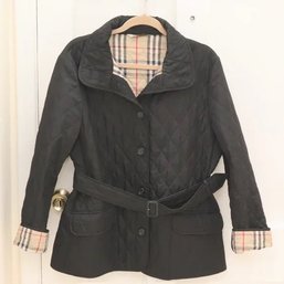 Burberry London Black Belted Quilted Jacket Coat Size L. (AH-B1)