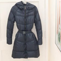 ADD DOWN Navy Blue Puffer Long Belted Coat Size 8