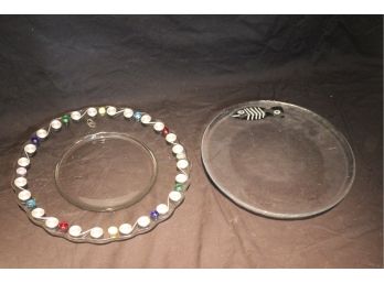 2 Glass Round Serving  Platters