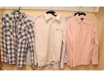 6 Mens Button Down Shirts: Hugo Boss, Gilded Age, J. Crew,  (C-14)