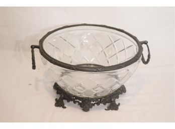 Decorative Glass Bowl On Brass Metal Stand (R-32)