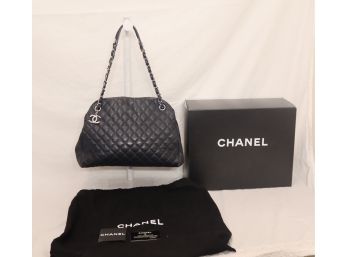 Chanel Navy Mademoiselle Shopping Bag Caviar Leather Quilted Handbag W/ Chain Strap Handles