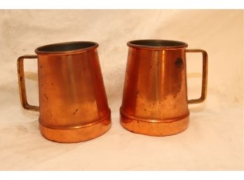 Pair Of Vintage Copper Mugs