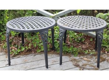 Pair Of Round Cast Aluminum Patio Side Tables