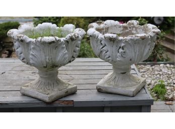 Pair Of Cement Concrete Pedestal Planters