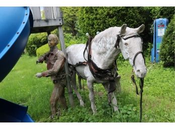 Vintage Life Size Fiberglass Horse And Cowboy