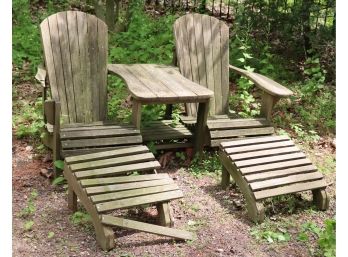 Vintage Wooden Dual Adirondack Chair Table Combo  With Ottomans *needs Repair*