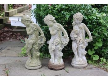 4 Vintage Garden Statues Girls Sitting  On Stumps