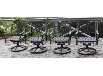 4 Cast Aluminum Swivel Base Patio Chairs With Cushions