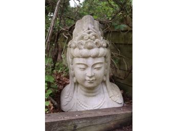 Vintage Concrete Chinese Kuan Yin Cement Head Statue