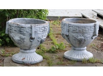 Pair Concrete Of LARGE Cement Planters Grapes