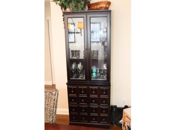 Black 2 Piece Display Hutch Cabinet Glass Doors