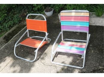 Pair Vintage Folding Beech Chairs