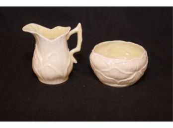 Vintage Belleek Creamer & Cugar Bowl