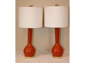 Pair Of Safavieh Orange Table Lamps Wth Shades