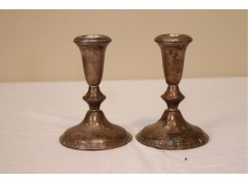 Pair Of Empire Silver Sterling Silver Weighted Candlesticks