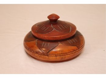 Carved Wooden Covered Bowl Vessel