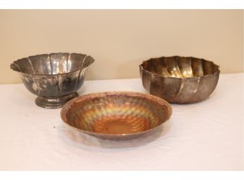 3 Vintage Bowls Silverplate Metal