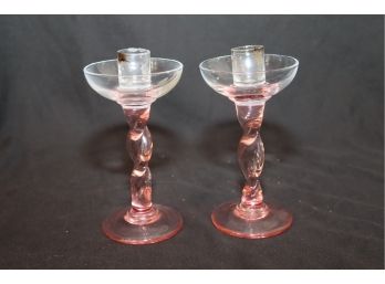 Pink Glass Candle Sticks