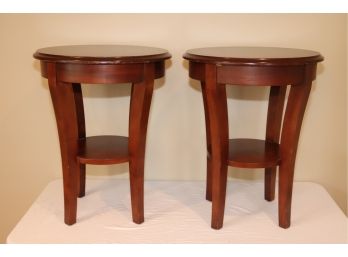 Pair Of Wooden Marriott Ottoman Round Side Tables