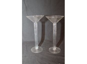 Pair Of Tall Glass Candle Sticks