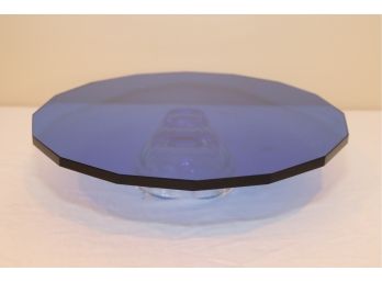 Cobalt Blue And Crystal Clear Glass Base Cake Plate