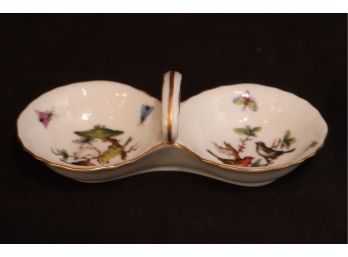 Vintage Herend Rothschild Bird Double Bowl Candy Nut Dish Hungary