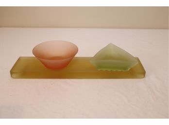 Vintage 3 Piece Art Glass Tray And 2 Bowls