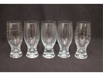 Set Of 5 Mixed Etched Pattern Glasses