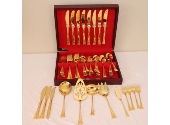 National Beauvais Gold Tone Flatware Set With Case